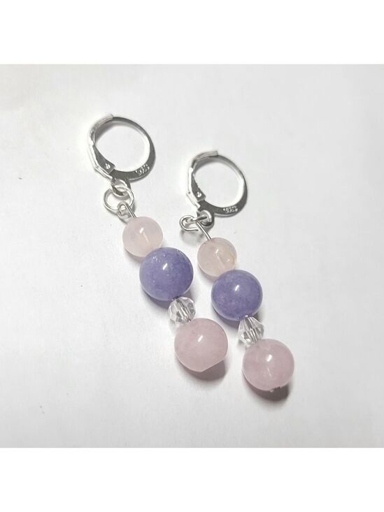 Handmade Jewelry - Crystal Rose Quartz Angelite Morganite Beaded Drop Earrings